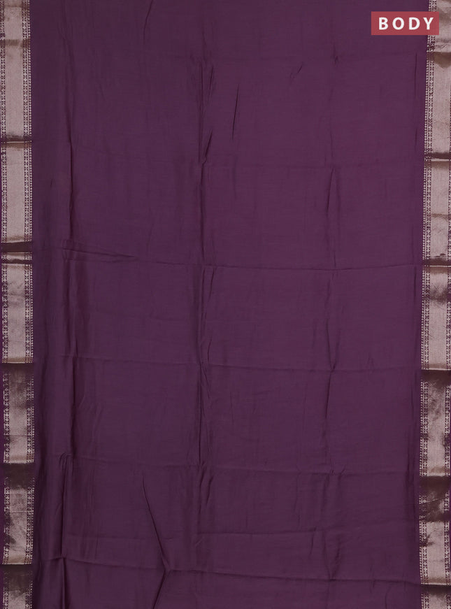Semi chanderi saree purple with plain body and zari woven border