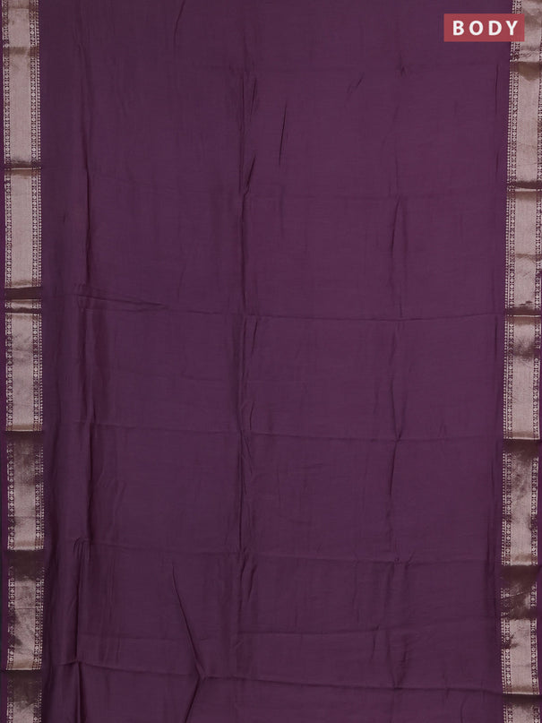 Semi chanderi saree purple with plain body and zari woven border