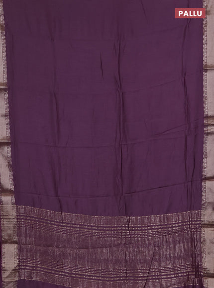 Semi chanderi saree purple with plain body and zari woven border
