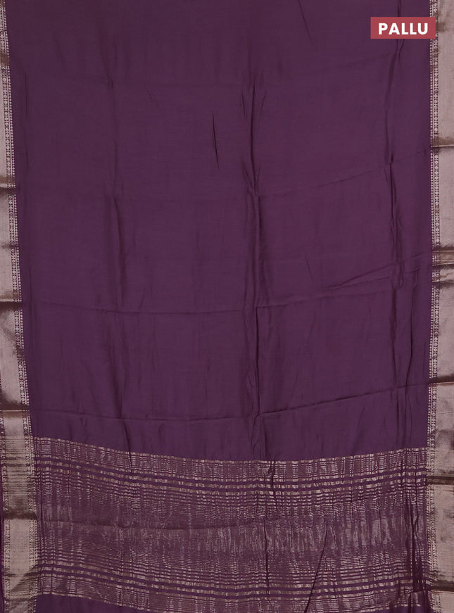 Semi chanderi saree purple with plain body and zari woven border