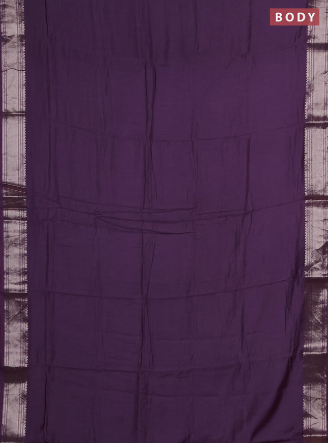 Semi chanderi saree purple with plain body and zari woven border