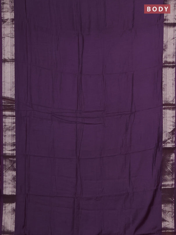 Semi chanderi saree purple with plain body and zari woven border