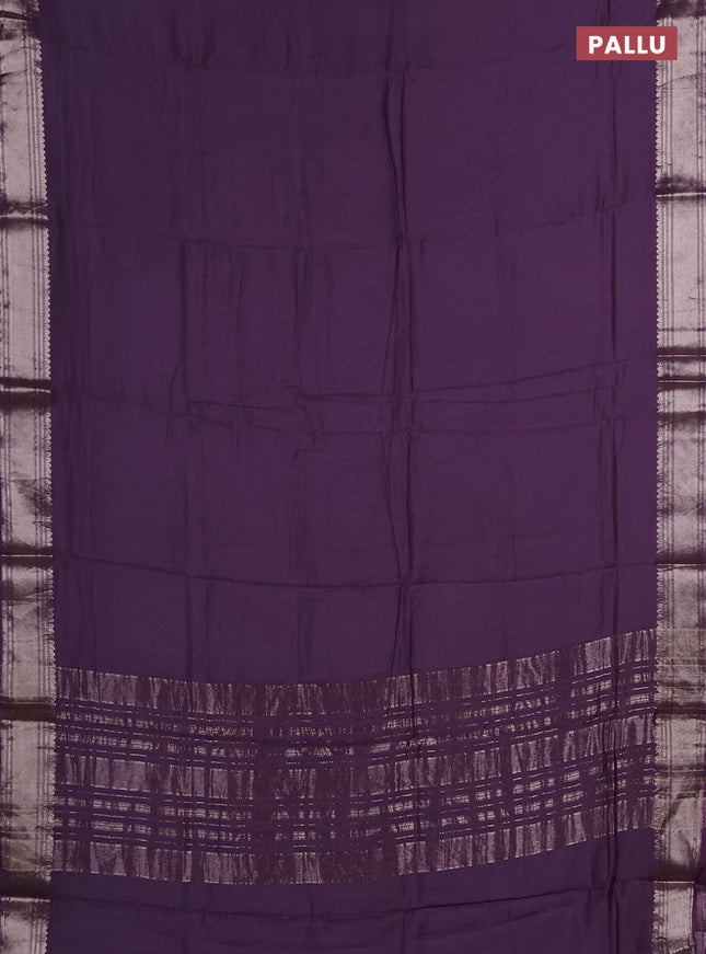 Semi chanderi saree purple with plain body and zari woven border