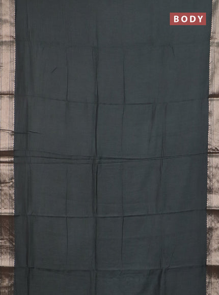 Semi chanderi saree green with plain body and zari woven border