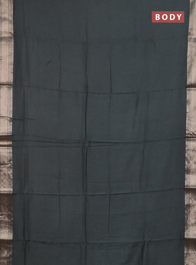 Semi chanderi saree green with plain body and zari woven border