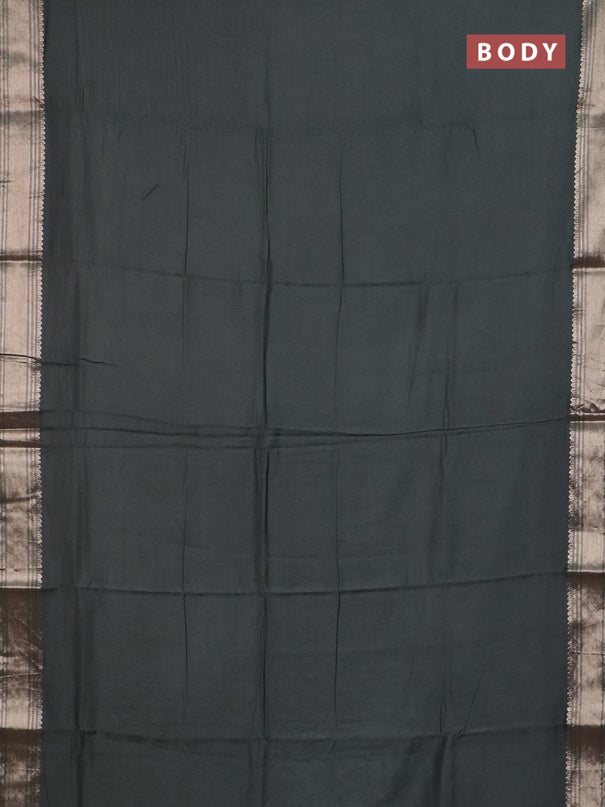 Semi chanderi saree green with plain body and zari woven border
