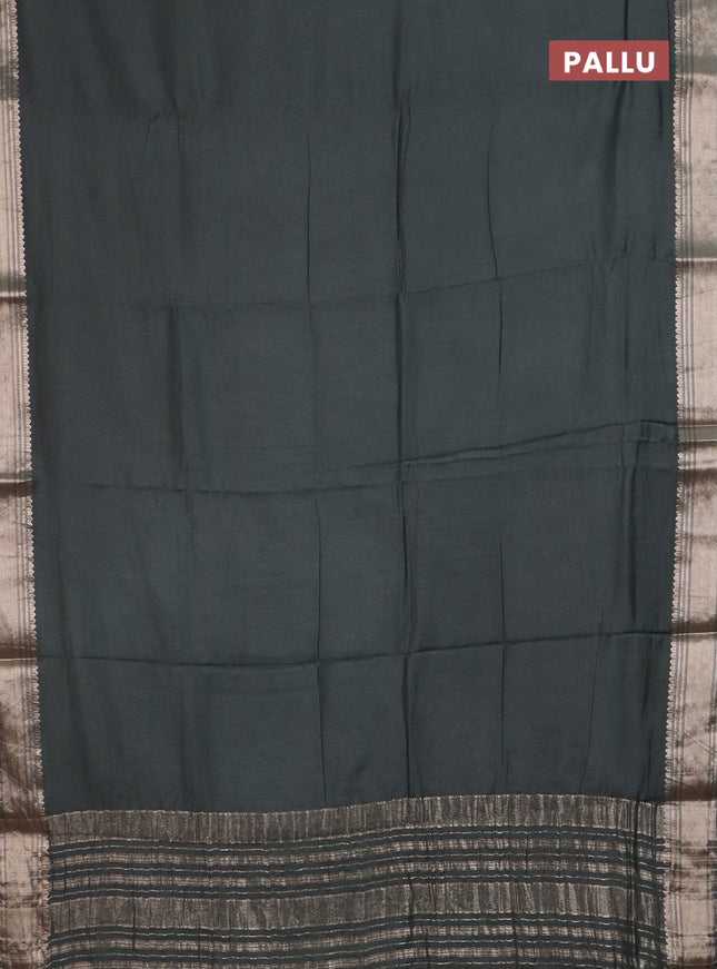 Semi chanderi saree green with plain body and zari woven border