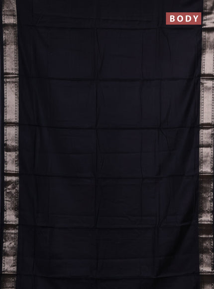 Semi chanderi saree black and beige with plain body and zari woven border