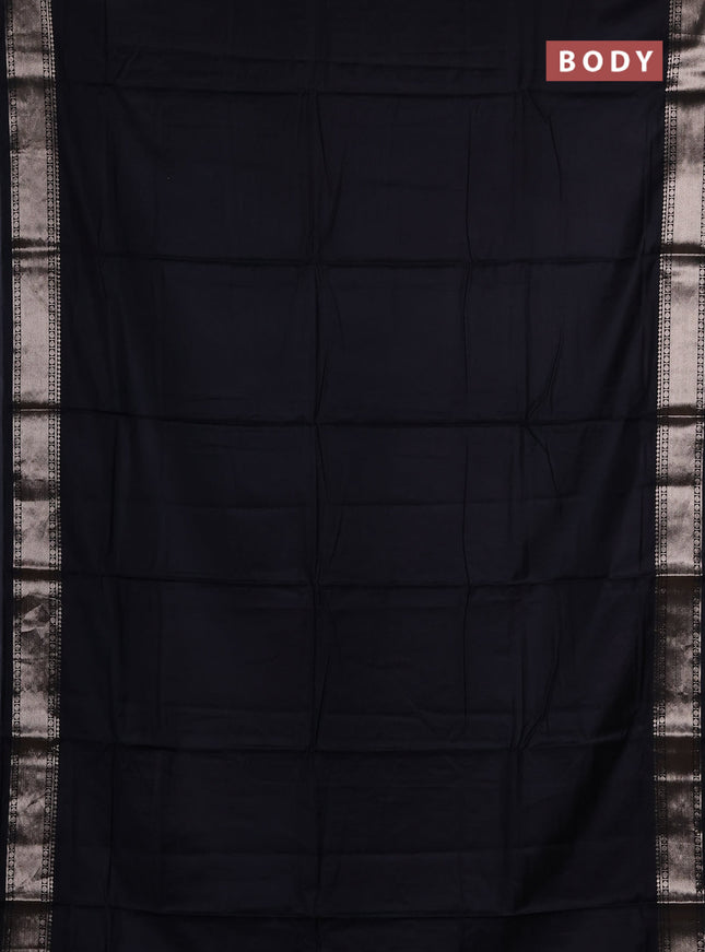 Semi chanderi saree black and beige with plain body and zari woven border