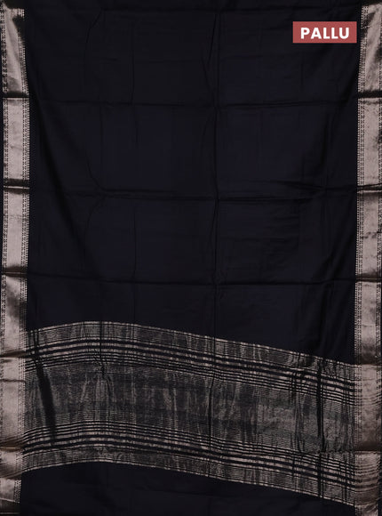 Semi chanderi saree black and beige with plain body and zari woven border