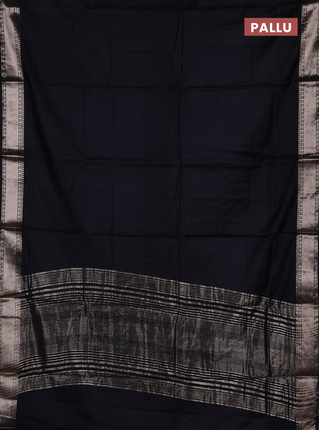 Semi chanderi saree black and beige with plain body and zari woven border