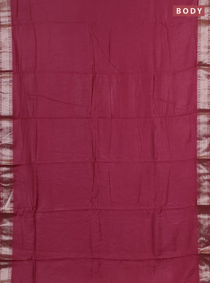 Semi chanderi saree pink and beige with plain body and zari woven border