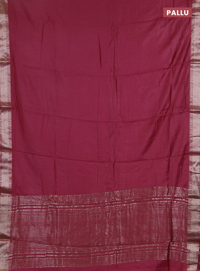 Semi chanderi saree pink and beige with plain body and zari woven border
