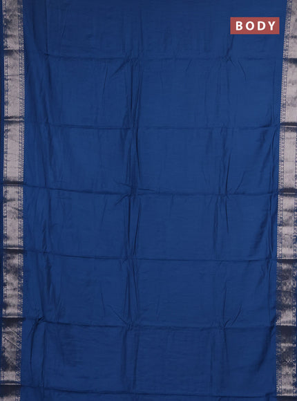 Semi chanderi saree blue and beige with plain body and zari woven border