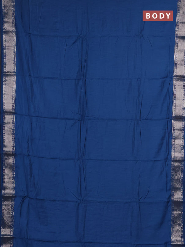 Semi chanderi saree blue and beige with plain body and zari woven border