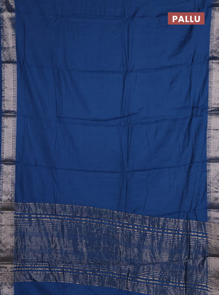 Semi chanderi saree blue and beige with plain body and zari woven border