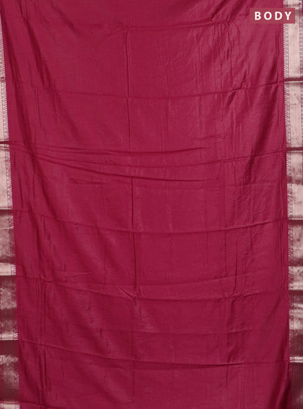 Semi chanderi saree maroon and beige with plain body and zari woven border