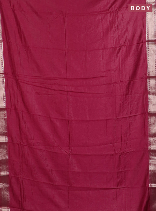 Semi chanderi saree maroon and beige with plain body and zari woven border