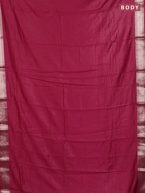 Semi chanderi saree maroon and beige with plain body and zari woven border