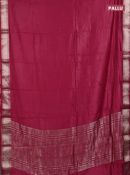 Semi chanderi saree maroon and beige with plain body and zari woven border