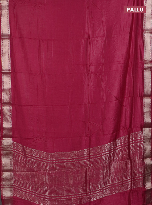 Semi chanderi saree maroon and beige with plain body and zari woven border