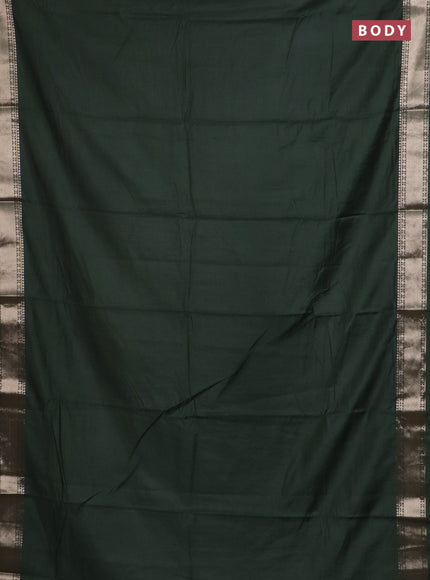 Semi chanderi saree olive green and beige with plain body and zari woven border