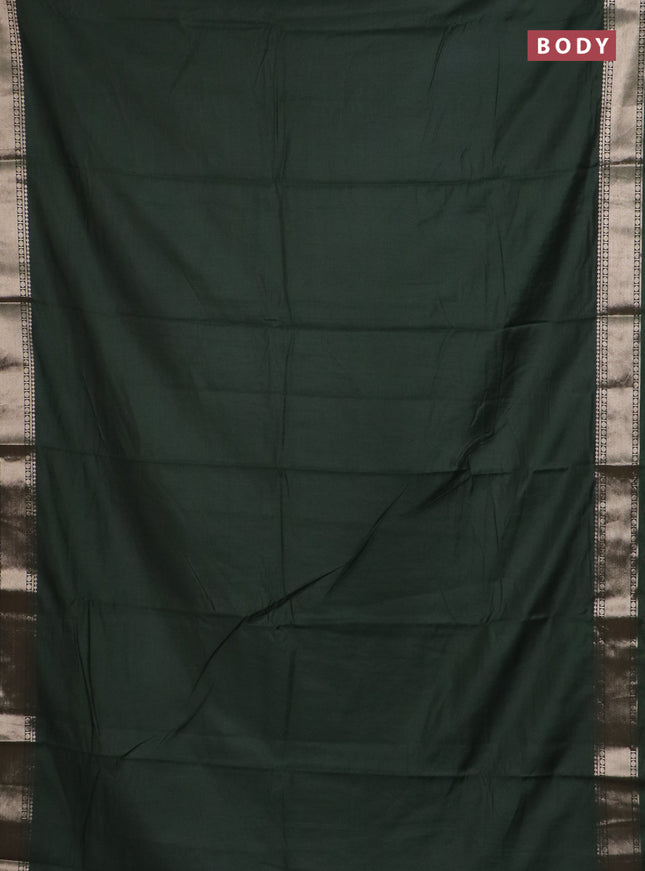 Semi chanderi saree olive green and beige with plain body and zari woven border