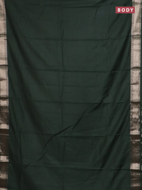 Semi chanderi saree olive green and beige with plain body and zari woven border