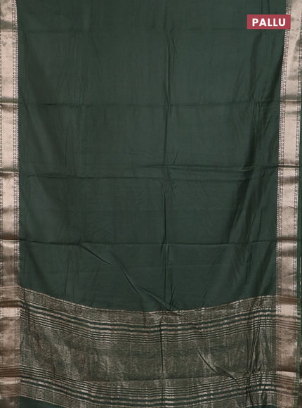 Semi chanderi saree olive green and beige with plain body and zari woven border