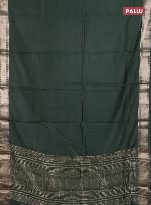 Semi chanderi saree olive green and beige with plain body and zari woven border