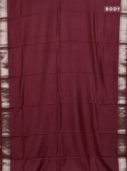 Semi chanderi saree maroon and beige with plain body and zari woven border