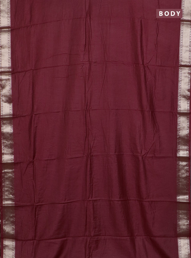 Semi chanderi saree maroon and beige with plain body and zari woven border
