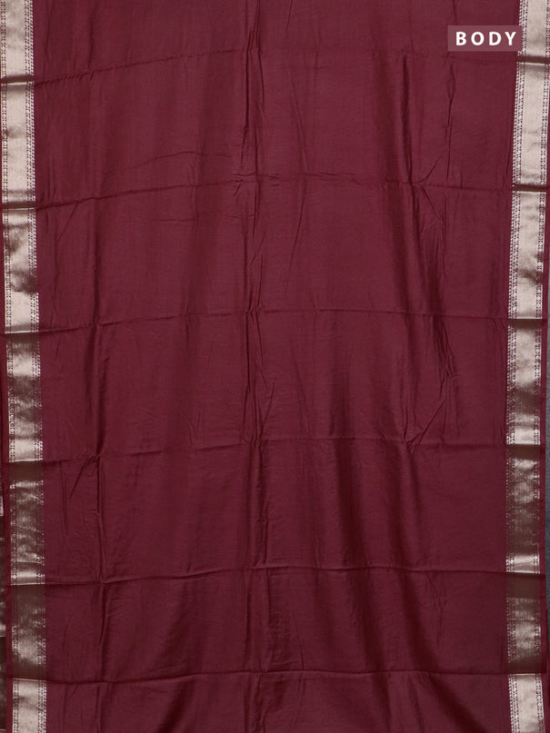 Semi chanderi saree maroon and beige with plain body and zari woven border