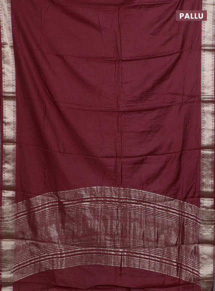Semi chanderi saree maroon and beige with plain body and zari woven border