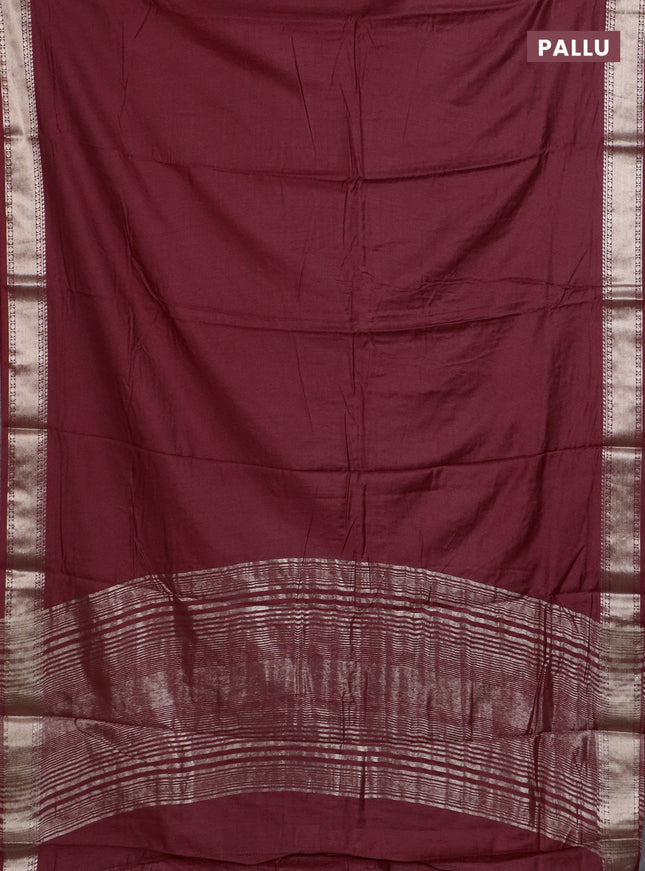 Semi chanderi saree maroon and beige with plain body and zari woven border