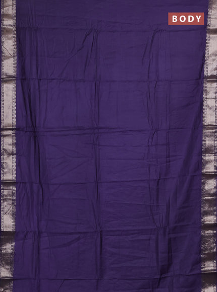Semi chanderi saree deep purple and beige with plain body and zari woven border