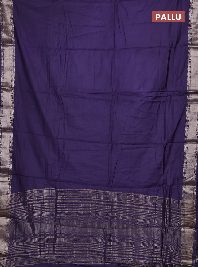Semi chanderi saree deep purple and beige with plain body and zari woven border