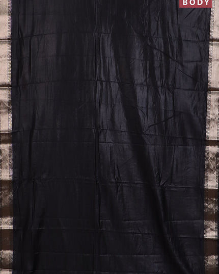 Semi chanderi saree black and beige with plain body and zari woven border