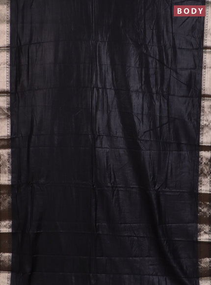 Semi chanderi saree black and beige with plain body and zari woven border