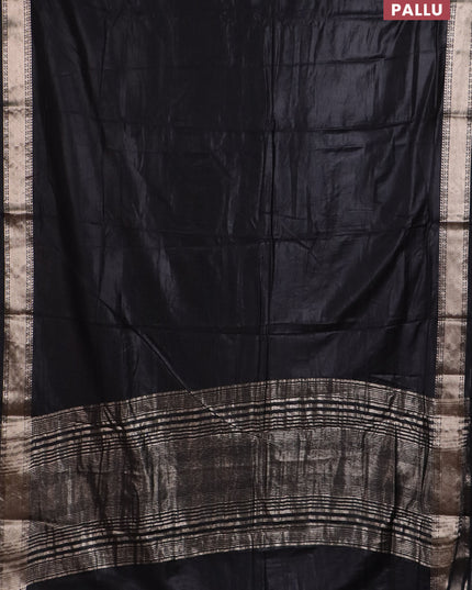 Semi chanderi saree black and beige with plain body and zari woven border