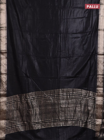 Semi chanderi saree black and beige with plain body and zari woven border