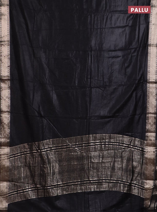 Semi chanderi saree black and beige with plain body and zari woven border