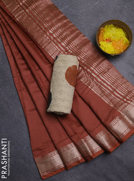 Semi chanderi saree rust shade and beige with plain body and zari woven border