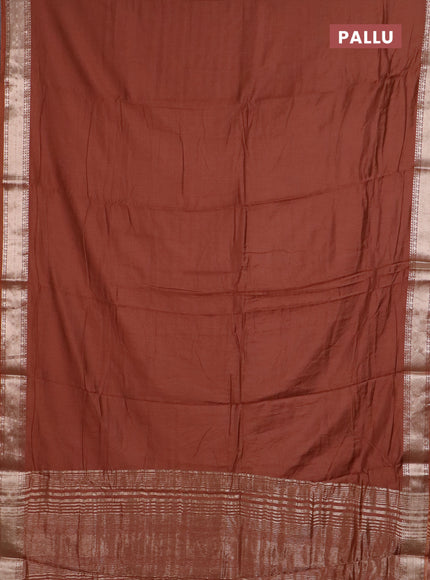 Semi chanderi saree rust shade and beige with plain body and zari woven border