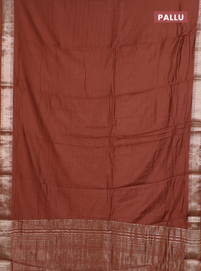 Semi chanderi saree rust shade and beige with plain body and zari woven border