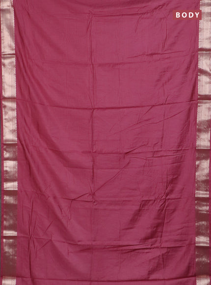 Semi chanderi saree mauve pink and beige with plain body and zari woven border