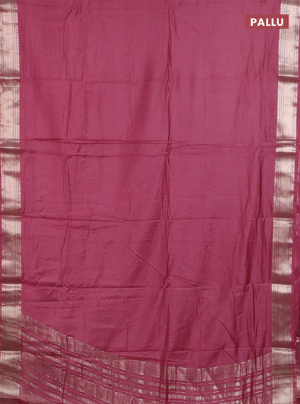 Semi chanderi saree mauve pink and beige with plain body and zari woven border