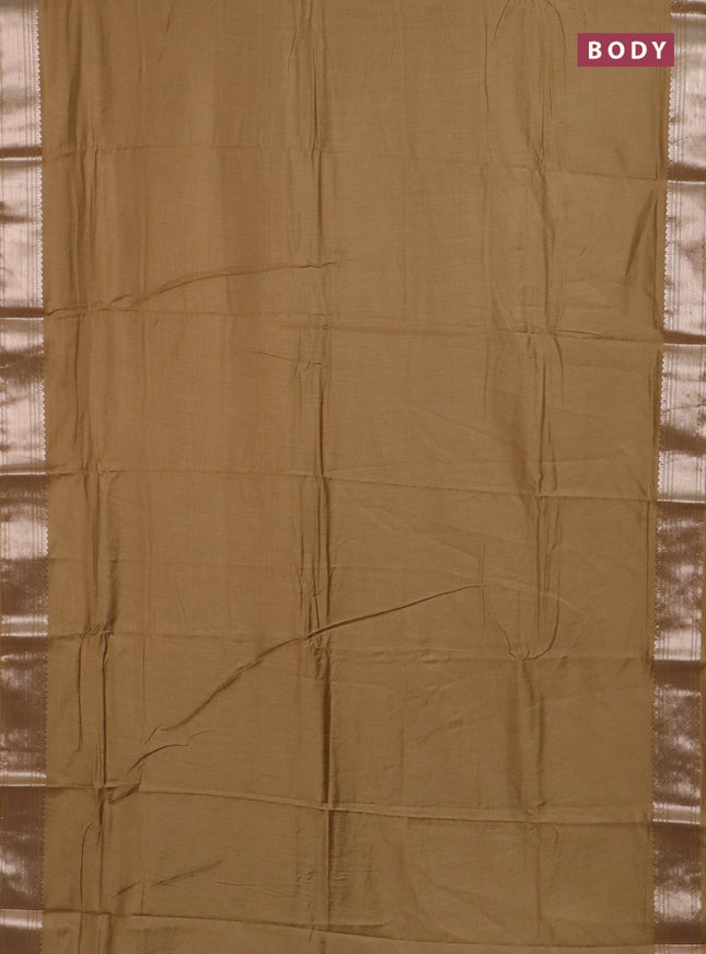 Semi chanderi saree sandal and beige with plain body and zari woven border