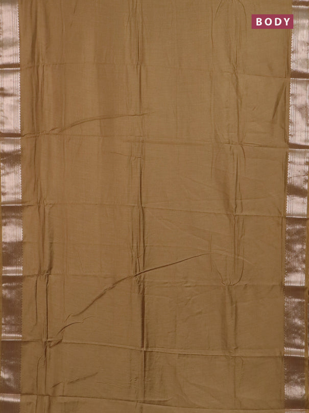 Semi chanderi saree sandal and beige with plain body and zari woven border