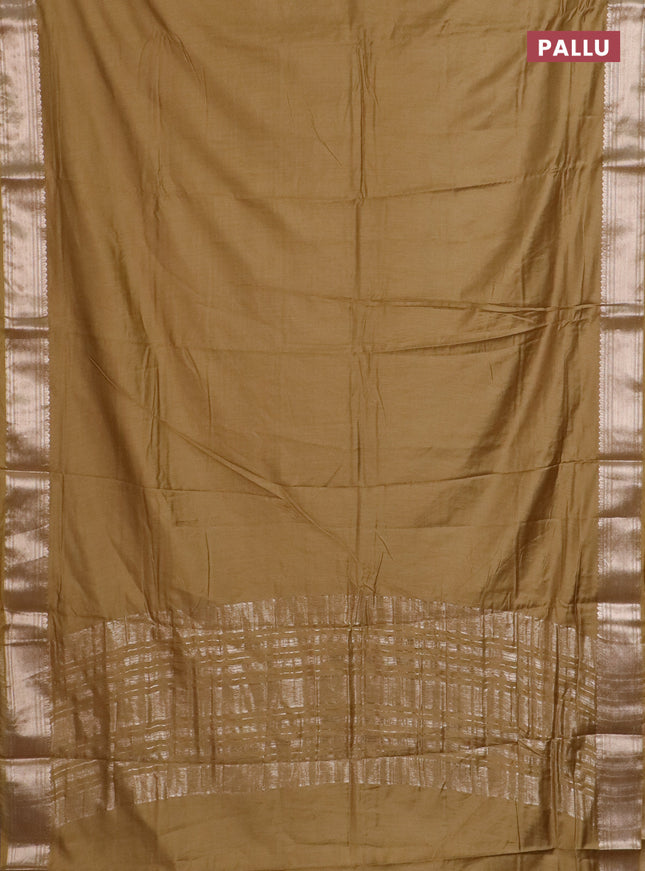 Semi chanderi saree sandal and beige with plain body and zari woven border